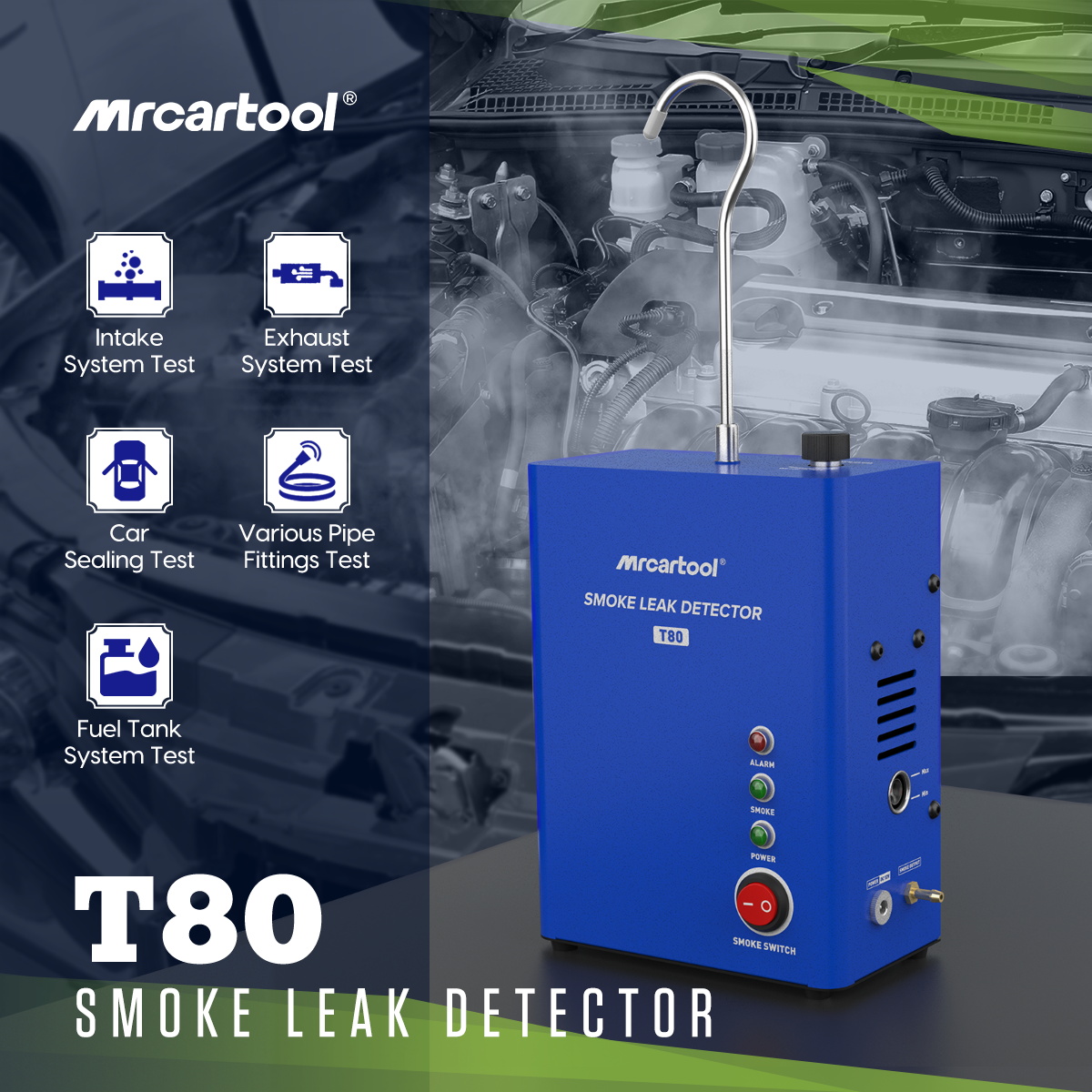 Smoke Leak Detector - MR CARTOOL Wykrywacz nieszczelności samochodowych T80,
